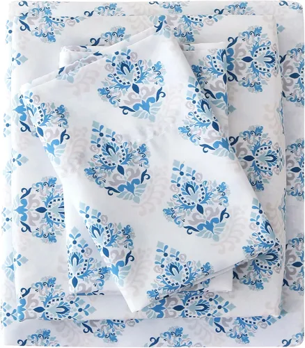 Miniatura 12 de Viviland - Juego de sábanas florales para cama de tamaño matrimonial, 4 piezas con diseño de moño impreso y flores vintage, sábanas suaves