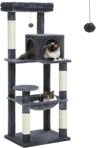 Miniatura 16 de PETEPELA Árbol de Madera para Gatos de Interior Torre de Múltiples Niveles con Postes Rascadores Cubiertos de Sisal, Condominio Acogedor, Hamaca