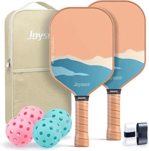 Juego de 2 palas de pickleball aprobadas por USAPA de fibra de carbono con raquetas de pickleball para principiantes, bolas de pepinillo para Marrón