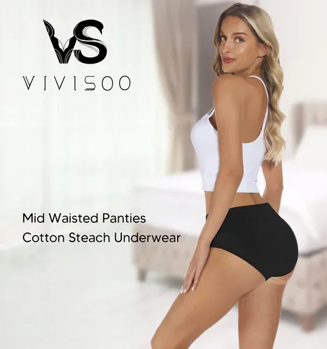 Miniatura 2 de VIVISOO Ropa interior de cintura media para mujer, de algodón, elásticos, suaves, paquete múltiple