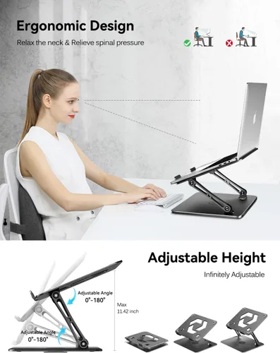 Miniatura 3 de ivoler Soporte Ajustable para Laptop con Base Giratoria de 360°, Soporte Ergonómico para Laptop para Escritorio, Elevador de Laptop Plegable