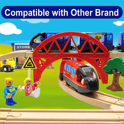 Miniatura 3 de TOPLIVING Tren motorizado para pista de madera, juego de 3 piezas de juguetes de tren para niños de 3, 4, 5 años, tren a batería compatible