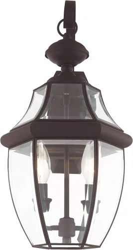 Miniatura 3 de Livex Lighting 2251-07 Monterey - Farol de pared de latón macizo con 2 luces para exteriores con cristal biselado transparente, 20.25 x 10.5 x 20.25