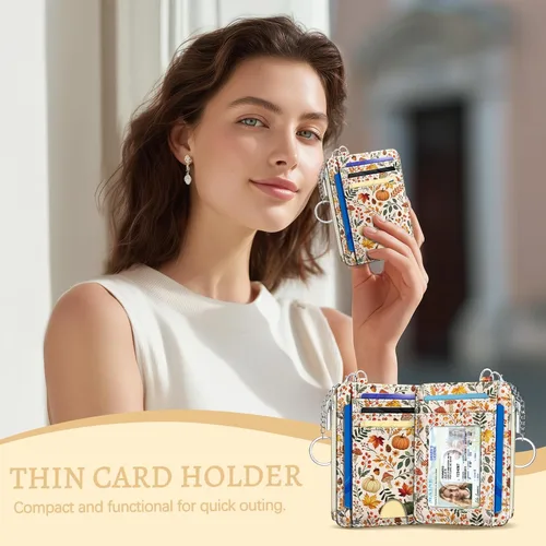 Miniatura 7 de Kelvoris Tarjetero pequeño para mujer, cartera delgada con bloqueo RFID, llavero con bolsillo para monedas con cremallera, bolsillo frontal