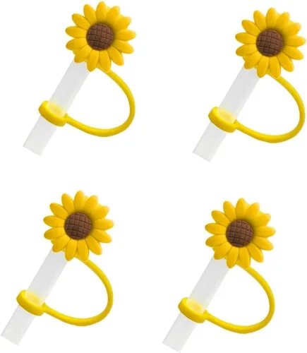Miniatura 7 de Tapón de paja de girasol, tapones reutilizables a prueba de salpicaduras, herramienta de cocina, puntas de paja, cubierta de silicona, accesorio