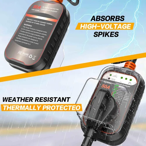 Miniatura 7 de EyGde Protector de sobretensiones para RV de 50 amperios, analizador de circuito RV con cubierta impermeable, protector de voltaje de potencia