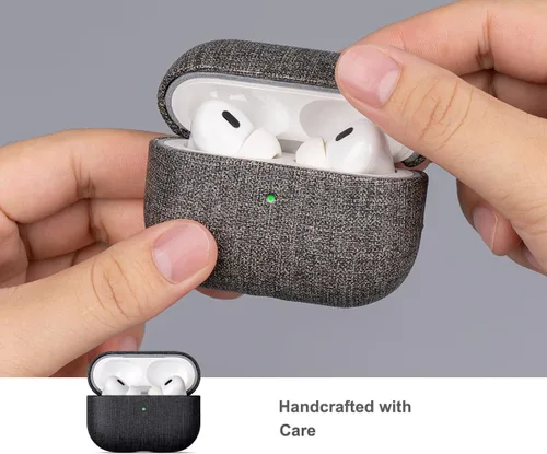 Miniatura 4 de LOPIE Funda para AirPods Pro de 2ª generación (no para 3ª generación), piel vegana estilo lona, funda protectora rígida para hombres/mujeres, hecha
