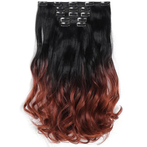 Miniatura 11 de Extensiones de cabello negro lacio, 2 juegos de extensiones de cabello con clip para mujeres, Halloween, 5 piezas de 22 pulgadas, piezas de cabello