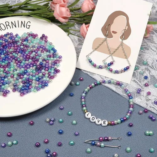 Miniatura 5 de TOAOB - 1000 cuentas espaciadoras redondas sueltas de cristal de la serie azul de 0.157 pulgadas para manualidades, collares, pulseras y fabricación