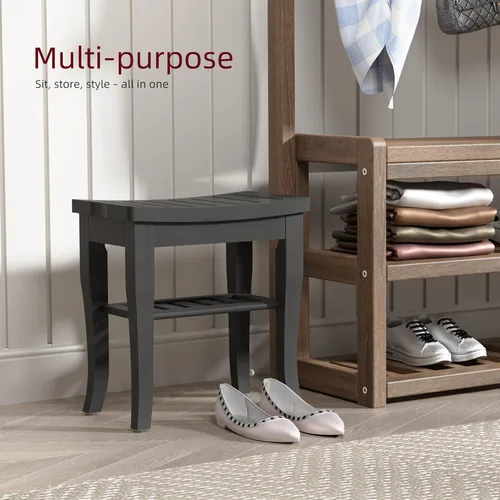 Miniatura 7 de Banco de ducha de bambú, taburete de ducha pequeño de spa para ducha interior, impermeable, asiento de baño con estante de almacenamiento para Negro
