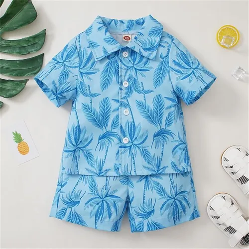 Miniatura 2 de ropa de niños de 2 a 4 años niños de manga corta dibujos animados hojas estampados camiseta tops pantalones cortos playa niño niños