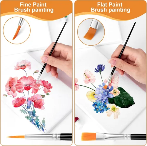 Miniatura 5 de AROIC Pinceles de Pintura Pequeños a Granel, 80 Piezas de Pinceles de Pintura de Cerdas de Nylon Negro para Niños con Punta Plana Redonda