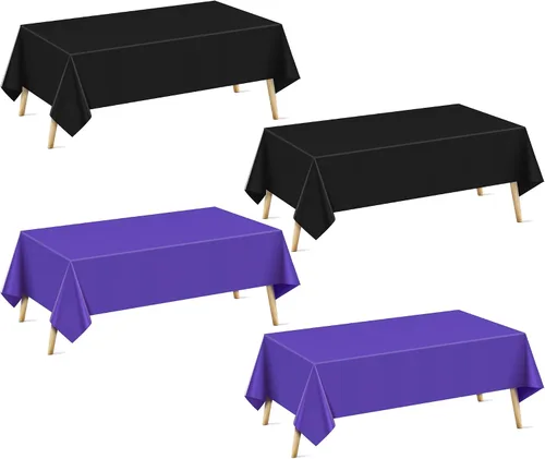 Miniatura 19 de Mantel rectangular de la serie azul y verde, 4 piezas, 54 x 72 pulgadas, color sólido, impermeable y a prueba de derrames, mantel de plástico