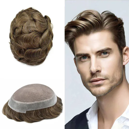 Miniatura 35 de Tupé para hombres, piezas de cabello humano real, sistema de unidades de cabello natural, línea capilar natural, pieza de repuesto para hombres