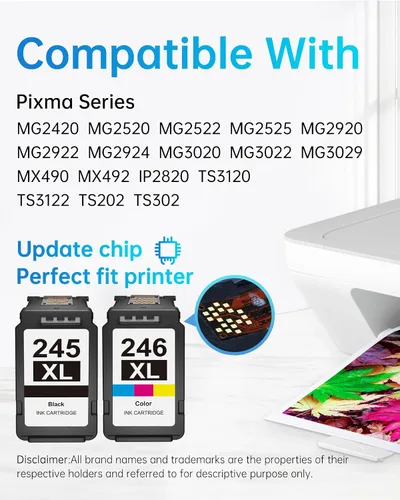 Miniatura 2 de LEMERO Cartucho de tinta 245XL PG-245 CL-246 de repuesto para Canon Ink 245 y 246, compatible con Canon 245XL 246XL Combo Pack para impresoras Pixma