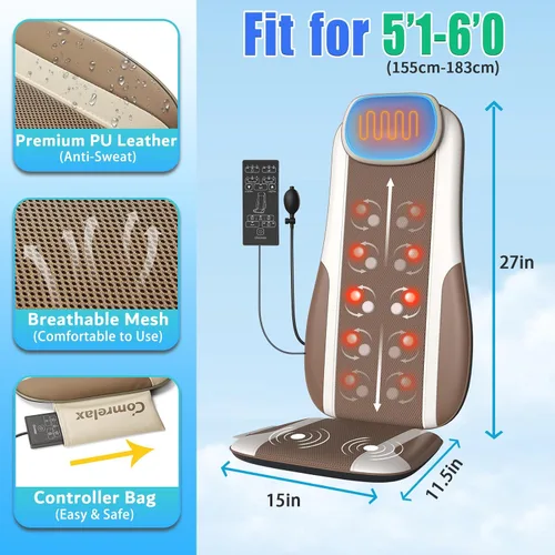 Miniatura 6 de Masajeador de Espalda Shiatsu con Calor, Cojín de Asiento para Silla de Masaje para Alivio del Estrés, Amasado de Tejido Profundo y Rodillo, 2