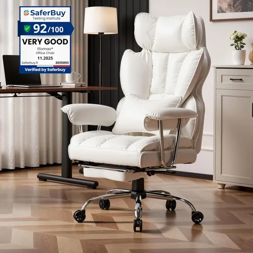 Miniatura 6 de Efomao Silla de Oficina Grande y Alta 400lbs – Silla de Oficina Ejecutiva de Cuero PU con Soporte Lumbar y Reposapiés, Silla de Computadora de Blanco