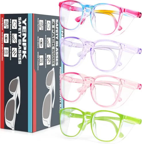 4 Pack Safety Glasses Goggles For Women Anti Fog, Cute Protective Eyewear for Nurses, ANSI Z87+ Anti-Blue Light
