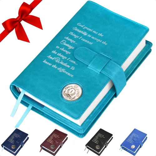 Miniatura 12 de GALILEO® Funda de libro doble AA grande y 12 pasos y 12 tradiciones Regalo AA Alcohólicos Anónimos Cuero PU Soporte para monedas Fundas