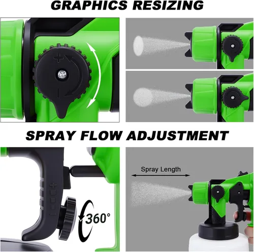 Miniatura 4 de Pulverizador de pintura, pistola eléctrica HVLP de 800 W con juntas de limpieza/soplado, 3 boquillas de 3 patrones y recipiente de 47.3 fl oz