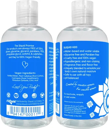 Miniatura 2 de Sliquid H2O Lubricante a base de agua, sin fragancia ni sabor, lubricante natural para mujeres, sin manchas, 8.5 onzas líquidas