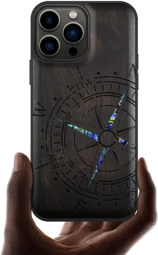 Carveit Funda protectora de madera de diseñador para iPhone 13 Pro Max, cubierta magnética, grabado en madera e incrustaciones de concha, funda de