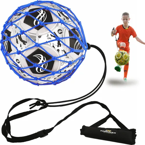 PodiuMax Entrenador de Patadas de Fútbol Individual con Mango con Nuevo Diseño de Red con Bloqueo de Balón, Red Elástica Bungee de Entrenamiento de