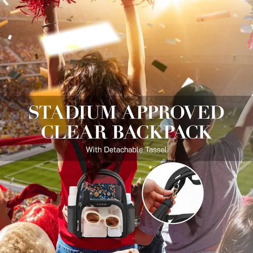 Miniatura 4 de Missnine Mochila transparente aprobada para estadios, mini bolsa transparente de PVC grueso con ribete de cuero para eventos deportivos, conciertos