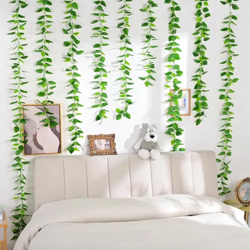 Miniatura 4 de BLEUM CADE 2Pcs Fake Vines with Faux Pothos Leaves, Artificial Ivy Garland Fake Plants Greenery for Bedroom Living Room Office Wall Garden Wedding