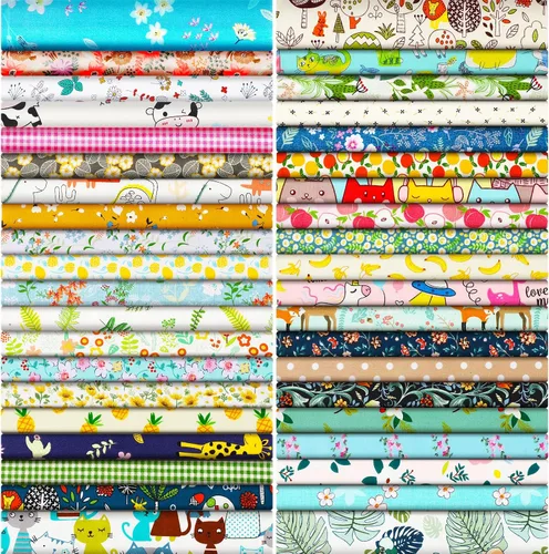 Paquete de 40 piezas de tela de algodón de 10 x 10 pulgadas, cuadrados de tela precortada, hojas de grasa floral multicolor para manualidades y