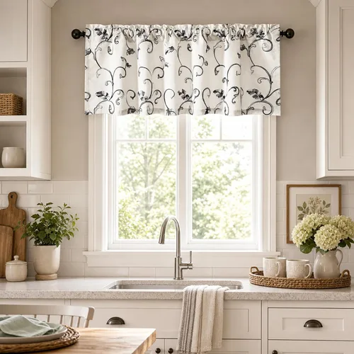 Miniatura 23 de VOGOL Cortinas de Nivel para Cocina para Ventana, Flores Azules y Enredaderas Bordadas Cortina de 24 Pulgadas de Largo, Cortinas Cortas Tratamiento