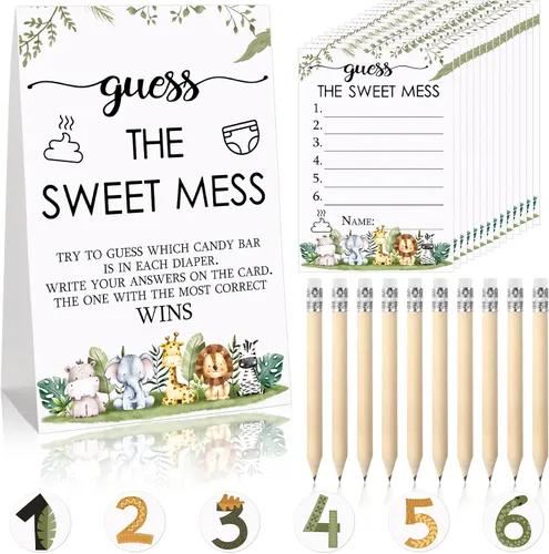 Miniatura 14 de Juego de 67 piezas de pañales sucios de Guess The Sweet Mess para baby shower, incluye letrero de Adivina el dulce lío, 50 tarjetas pequeñas, 10