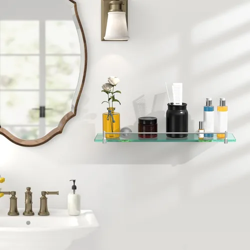 Miniatura 2 de Estantes de vidrio de 20 pulgadas para baño, estante de vidrio flotante de níquel cepillado, estantes de baño de vidrio templado de acero inoxidable