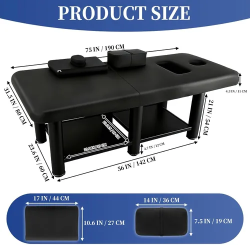 Miniatura 5 de Mesa de terapia física estacionaria plegable, cama de masaje con pecho abierto, cama de masaje ajustable en altura con respaldo, mesa de terapia