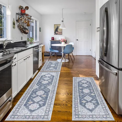 Miniatura 8 de HEBE - Juego de alfombras de cocina bohemias de 3 piezas con corredor, alfombras de cocina antideslizantes y tapetes lavables para piso de cocina