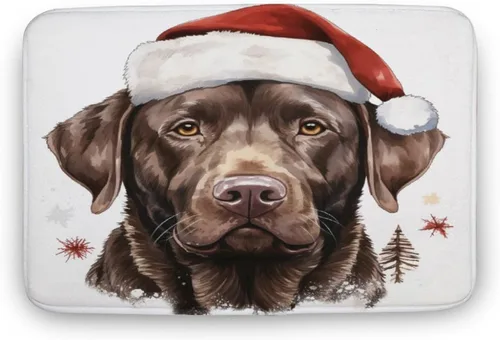 Miniatura 20 de Tapete de baño con diseño de Papá Noel para perro, diseño de acuarela, color chocolate, tapete de espuma antideslizante, tapete de felpa