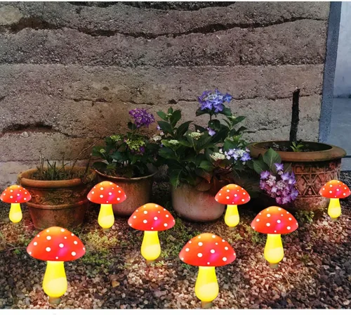 Miniatura 5 de Paquete de 8 luces solares de hongos rojos para decoración de jardín al aire libre