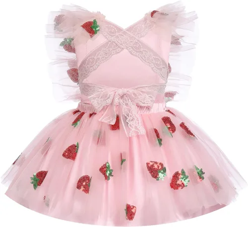 Miniatura 3 de Vestido para sesión de fotos de fiesta de cumpleaños con espalda descubierta para bebé, niña, mariposa, fresa, volantes, princesa, pastel, fiesta