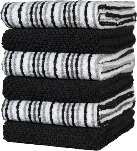 Miniatura 14 de Toallas de cocina de 16 x 26 pulgadas, paquete de 6 paños de cocina grandes de algodón, diseño de rayas de palomitas de maíz, altamente absorbentes