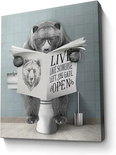 Miniatura 28 de Bonito oso para decoración de baño, arte de pared divertido con estampado de oso de casa de campo, pintura decorativa de pared enmarcada moderna