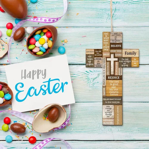 Miniatura 2 de Jetec Decoración de pared con cruz cristiana de madera, cruz de Pascua, fe religiosa, versículo bíblico, letrero de pared o mesa para Pascua, regalo