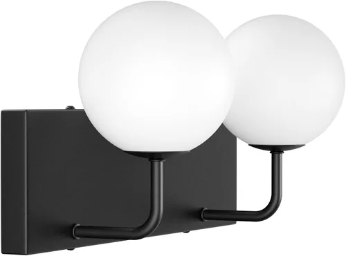 Miniatura 8 de Tipace Lámpara de tocador negra, 2 luces modernas sobre espejo con globo blanco leche blanca para baño (excluye bombilla)