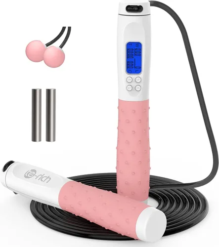 Cuerda de saltar, cuerda de saltar con peso para fitness, cuerda de saltar con contador, asas pesadas, longitud ajustable, cuerda de salto