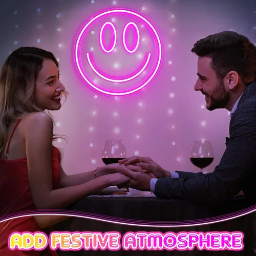 Miniatura 2 de Honoson 2 luces de neón faciales de 13 pulgadas, letreros de neón grandes alimentados por USB, lindas luces de sala de juegos para pared
