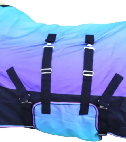 Miniatura 5 de CHALLENGER Manta de invierno impermeable de 76 pulgadas 1200D para caballo de lluvia, manta de invierno 394B Turquesa/Morado/Ombre