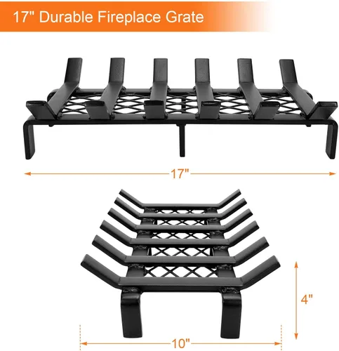 Miniatura 6 de WILLOW WEAVE Rejilla de chimenea de 17 pulgadas con retenedor de brasa, rejilla de estufa de leña, soporte de 6 barras de acero sólido resistente