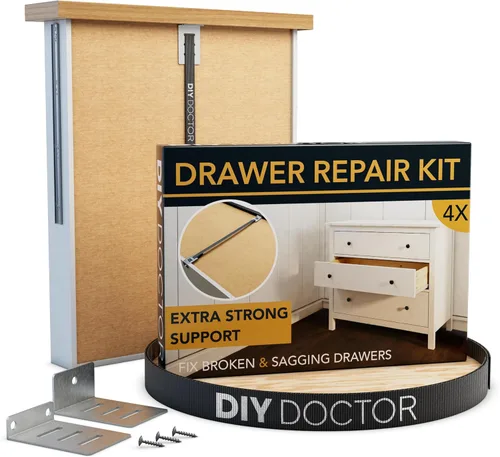 DIY Doctor Kit de reparación de cajones (paquete de 4) – Arregla la parte inferior de los cajones caídos fácilmente – Refuerza los cajones de