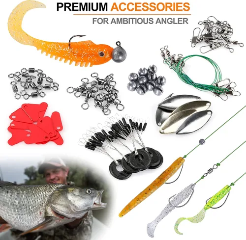 Miniatura 8 de PLUSINNO Caña de pescar telescópica y carrete, kit de aparejos de pesca de 212 piezas con caja de aparejos