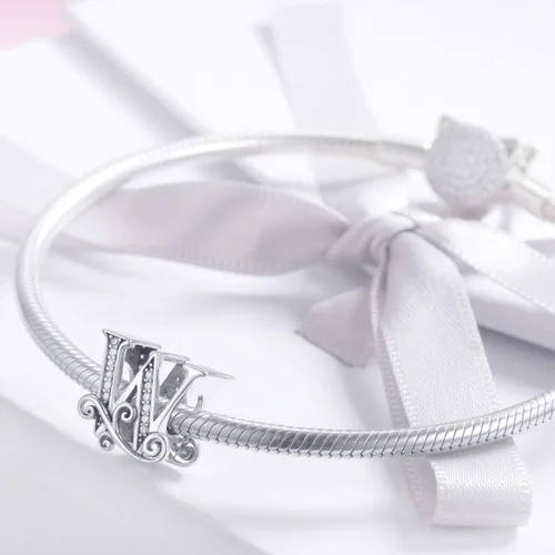 Miniatura 47 de BETTY&SARAH dije de plata esterlina 925 con forma de letra, para pulseras Pandora, letra del alfabeto, joya, regalo para mujer