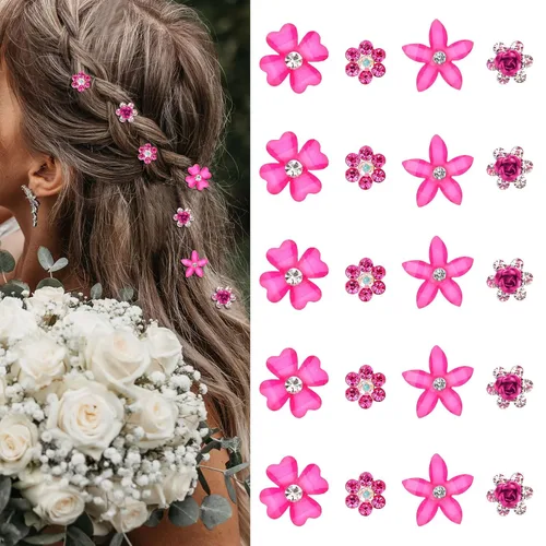 Miniatura 12 de YISSION Mini pinzas para el cabello negras con flores surtidas para mujeres y niñas, 20 pasadores de pelo florales de cristal, accesorios elegantes